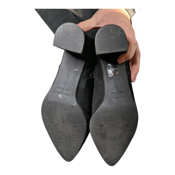 Aquatalia Karly Black Suede Knee High Pointed Toe Block Heel Minimal Boots 9.5 - Picture 7 of 8